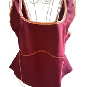 Fabletics Maroon Tank Top with Tan Contrast Trim